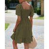 imageBTFBM Womens Summer Smocked Mini Dress Square Neck Flutter Sleeve Casual Ruffle Flared Swing Boho Beach Dresses PocketsArmy Green