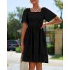 imageBTFBM Womens Summer Smocked Mini Dress Square Neck Flutter Sleeve Casual Ruffle Flared Swing Boho Beach Dresses PocketsBlack