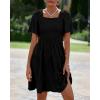 imageBTFBM Womens Summer Smocked Mini Dress Square Neck Flutter Sleeve Casual Ruffle Flared Swing Boho Beach Dresses PocketsBlack