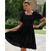 imageBTFBM Womens Summer Smocked Mini Dress Square Neck Flutter Sleeve Casual Ruffle Flared Swing Boho Beach Dresses PocketsBlack