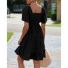imageBTFBM Womens Summer Smocked Mini Dress Square Neck Flutter Sleeve Casual Ruffle Flared Swing Boho Beach Dresses PocketsBlack