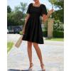 imageBTFBM Womens Summer Smocked Mini Dress Square Neck Flutter Sleeve Casual Ruffle Flared Swing Boho Beach Dresses PocketsBlack