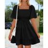 imageBTFBM Womens Summer Smocked Mini Dress Square Neck Flutter Sleeve Casual Ruffle Flared Swing Boho Beach Dresses PocketsBlack