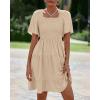 imageBTFBM Womens Summer Smocked Mini Dress Square Neck Flutter Sleeve Casual Ruffle Flared Swing Boho Beach Dresses PocketsKhaki