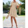 imageBTFBM Womens Summer Smocked Mini Dress Square Neck Flutter Sleeve Casual Ruffle Flared Swing Boho Beach Dresses PocketsKhaki
