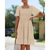 imageBTFBM Womens Summer Smocked Mini Dress Square Neck Flutter Sleeve Casual Ruffle Flared Swing Boho Beach Dresses PocketsKhaki