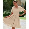 imageBTFBM Womens Summer Smocked Mini Dress Square Neck Flutter Sleeve Casual Ruffle Flared Swing Boho Beach Dresses PocketsKhaki