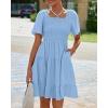 imageBTFBM Womens Summer Smocked Mini Dress Square Neck Flutter Sleeve Casual Ruffle Flared Swing Boho Beach Dresses PocketsLight Blue