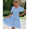 imageBTFBM Womens Summer Smocked Mini Dress Square Neck Flutter Sleeve Casual Ruffle Flared Swing Boho Beach Dresses PocketsLight Blue