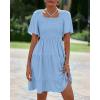 imageBTFBM Womens Summer Smocked Mini Dress Square Neck Flutter Sleeve Casual Ruffle Flared Swing Boho Beach Dresses PocketsLight Blue