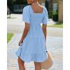 imageBTFBM Womens Summer Smocked Mini Dress Square Neck Flutter Sleeve Casual Ruffle Flared Swing Boho Beach Dresses PocketsLight Blue