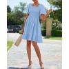 imageBTFBM Womens Summer Smocked Mini Dress Square Neck Flutter Sleeve Casual Ruffle Flared Swing Boho Beach Dresses PocketsLight Blue