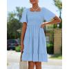 imageBTFBM Womens Summer Smocked Mini Dress Square Neck Flutter Sleeve Casual Ruffle Flared Swing Boho Beach Dresses PocketsLight Blue
