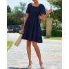 imageBTFBM Womens Summer Smocked Mini Dress Square Neck Flutter Sleeve Casual Ruffle Flared Swing Boho Beach Dresses PocketsNavy