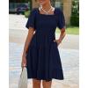imageBTFBM Womens Summer Smocked Mini Dress Square Neck Flutter Sleeve Casual Ruffle Flared Swing Boho Beach Dresses PocketsNavy