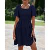 imageBTFBM Womens Summer Smocked Mini Dress Square Neck Flutter Sleeve Casual Ruffle Flared Swing Boho Beach Dresses PocketsNavy