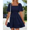 imageBTFBM Womens Summer Smocked Mini Dress Square Neck Flutter Sleeve Casual Ruffle Flared Swing Boho Beach Dresses PocketsNavy