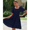 imageBTFBM Womens Summer Smocked Mini Dress Square Neck Flutter Sleeve Casual Ruffle Flared Swing Boho Beach Dresses PocketsNavy