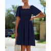 imageBTFBM Womens Summer Smocked Mini Dress Square Neck Flutter Sleeve Casual Ruffle Flared Swing Boho Beach Dresses PocketsNavy