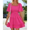 imageBTFBM Womens Summer Smocked Mini Dress Square Neck Flutter Sleeve Casual Ruffle Flared Swing Boho Beach Dresses PocketsRose Red