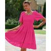 imageBTFBM Womens Summer Smocked Mini Dress Square Neck Flutter Sleeve Casual Ruffle Flared Swing Boho Beach Dresses PocketsRose Red