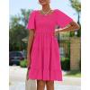 imageBTFBM Womens Summer Smocked Mini Dress Square Neck Flutter Sleeve Casual Ruffle Flared Swing Boho Beach Dresses PocketsRose Red