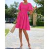 imageBTFBM Womens Summer Smocked Mini Dress Square Neck Flutter Sleeve Casual Ruffle Flared Swing Boho Beach Dresses PocketsRose Red