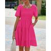 imageBTFBM Womens Summer Smocked Mini Dress Square Neck Flutter Sleeve Casual Ruffle Flared Swing Boho Beach Dresses PocketsRose Red