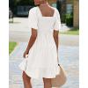 imageBTFBM Womens Summer Smocked Mini Dress Square Neck Flutter Sleeve Casual Ruffle Flared Swing Boho Beach Dresses PocketsWhite