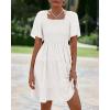 imageBTFBM Womens Summer Smocked Mini Dress Square Neck Flutter Sleeve Casual Ruffle Flared Swing Boho Beach Dresses PocketsWhite