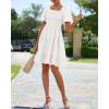 imageBTFBM Womens Summer Smocked Mini Dress Square Neck Flutter Sleeve Casual Ruffle Flared Swing Boho Beach Dresses PocketsWhite