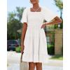 imageBTFBM Womens Summer Smocked Mini Dress Square Neck Flutter Sleeve Casual Ruffle Flared Swing Boho Beach Dresses PocketsWhite