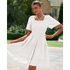 imageBTFBM Womens Summer Smocked Mini Dress Square Neck Flutter Sleeve Casual Ruffle Flared Swing Boho Beach Dresses PocketsWhite