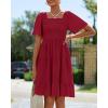 imageBTFBM Womens Summer Smocked Mini Dress Square Neck Flutter Sleeve Casual Ruffle Flared Swing Boho Beach Dresses PocketsWine Red