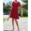 imageBTFBM Womens Summer Smocked Mini Dress Square Neck Flutter Sleeve Casual Ruffle Flared Swing Boho Beach Dresses PocketsWine Red