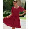 imageBTFBM Womens Summer Smocked Mini Dress Square Neck Flutter Sleeve Casual Ruffle Flared Swing Boho Beach Dresses PocketsWine Red