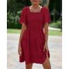 imageBTFBM Womens Summer Smocked Mini Dress Square Neck Flutter Sleeve Casual Ruffle Flared Swing Boho Beach Dresses PocketsWine Red