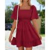 imageBTFBM Womens Summer Smocked Mini Dress Square Neck Flutter Sleeve Casual Ruffle Flared Swing Boho Beach Dresses PocketsWine Red