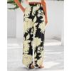 imageBTFBM Womens Wide Leg Summer Pants 2025 Boho Beach Vacation Loose Elastic Waist Printed Palazzo Pant PocketsFloral Black Apricot