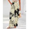 imageBTFBM Womens Wide Leg Summer Pants 2025 Boho Beach Vacation Loose Elastic Waist Printed Palazzo Pant PocketsFloral Black Apricot
