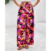 imageBTFBM Womens Wide Leg Summer Pants 2025 Boho Beach Vacation Loose Elastic Waist Printed Palazzo Pant PocketsPrint Black Multicolor