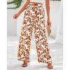 imageBTFBM Womens Wide Leg Summer Pants 2025 Boho Beach Vacation Loose Elastic Waist Printed Palazzo Pant PocketsPrint White Brown