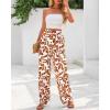 imageBTFBM Womens Wide Leg Summer Pants 2025 Boho Beach Vacation Loose Elastic Waist Printed Palazzo Pant PocketsPrint White Brown