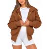 imageBTFBM Womens Zip Up Hoodies Long Sleeve Fashion Sweatshirt Fleece Y2K Hooded Jacket 2025 Trendy Fall Winter ClothesBrown