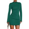 imageBTFBM Cocktail Dresses for Women 2025 Fall Fashion Bodycon Bell Long Sleeve Mock Neck Party Club Going Out Mini DressDark Green