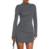 imageBTFBM Cocktail Dresses for Women 2025 Fall Fashion Bodycon Bell Long Sleeve Mock Neck Party Club Going Out Mini DressDark Grey