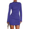 imageBTFBM Cocktail Dresses for Women 2025 Fall Fashion Bodycon Bell Long Sleeve Mock Neck Party Club Going Out Mini DressRoyal Blue