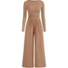 imageBTFBM Jumpsuits For Women Dressy Casual Fall Clothes 2025 Long Sleeve Knit Ruched Business Lounge Pants Rompers PocketsKhaki