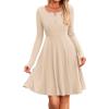 imageBTFBM Long Sleeve Dress for Women Casual Ribbed Knit Crew Neck Button Down Empire Waist A Line Flowy 2025 Fall DressesBeige