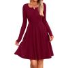 imageBTFBM Long Sleeve Dress for Women Casual Ribbed Knit Crew Neck Button Down Empire Waist A Line Flowy 2025 Fall DressesWine Red